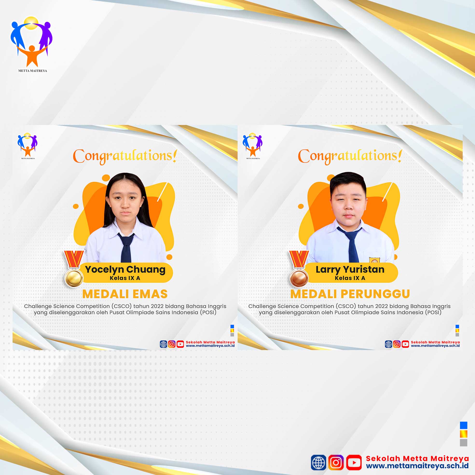 Prestasi Peserta Didik dalam Challenge Science Competition (CSCO) 2022 Bidang Bahasa Inggris | SMP METTA MAITREYA